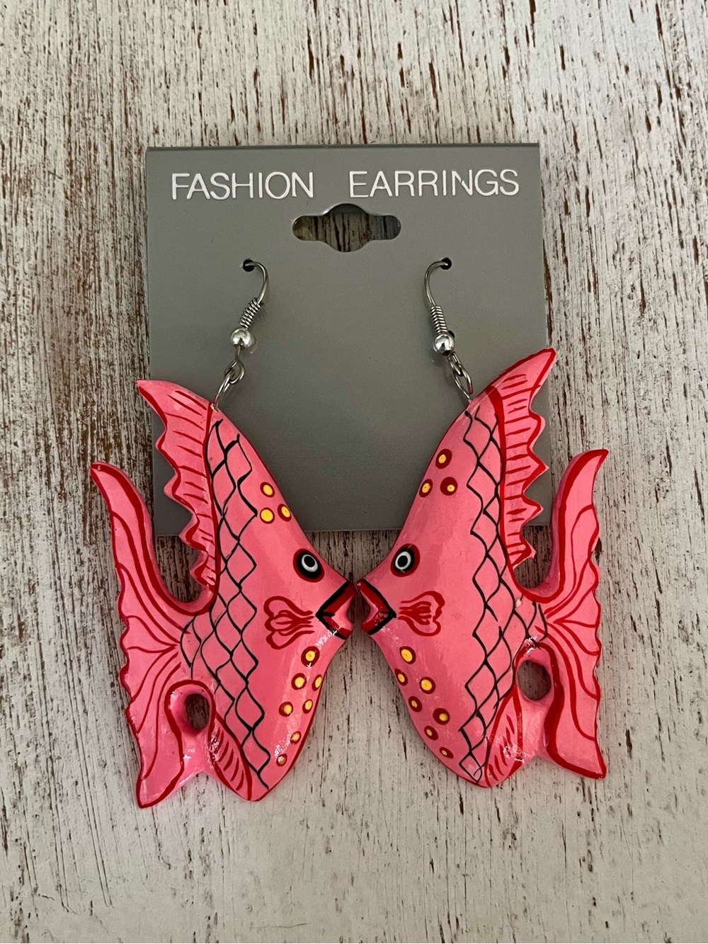 Brand New Vintage Hand Painted Kissing Fish Earrings